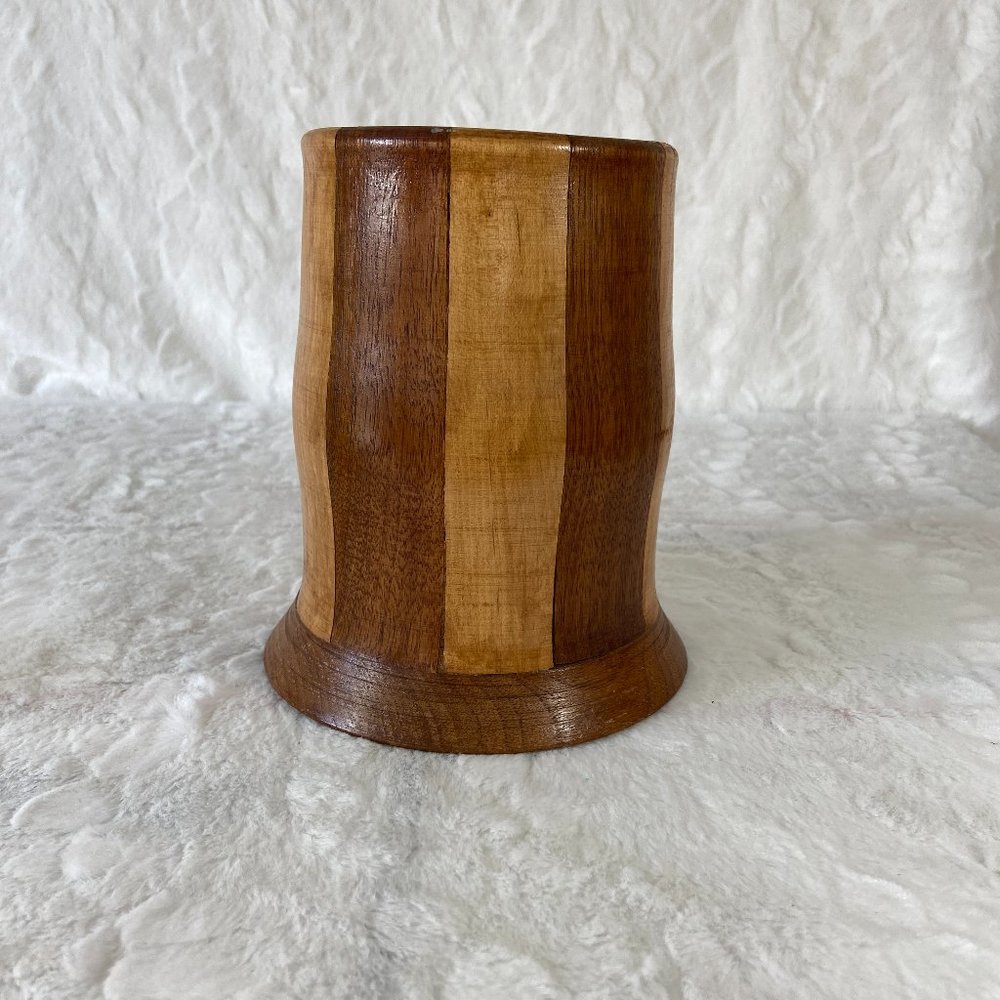 Handmade wood turned utensil catch-all crock very retro in design
